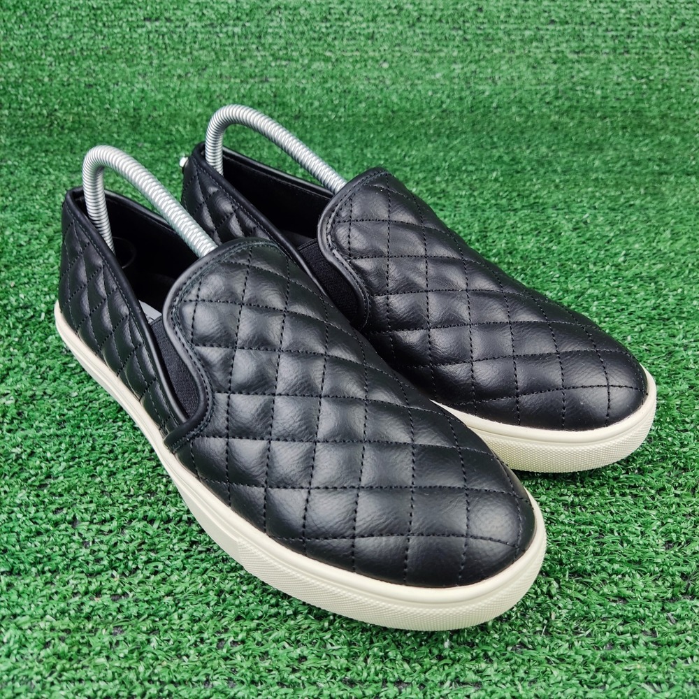 Steve Madden Sneakers Womens 10 Black Ecentrcq Quilted Slip On Faux Leather Shoe